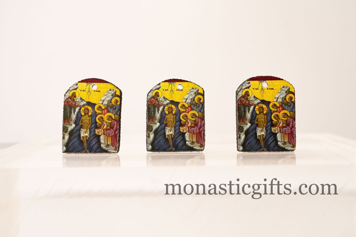 Tiny icon with the Baptism of Jesus Christ 3pcs Byzantine Christian Tiny Orthodox Icon amazing idea to make orthodox Christians gifts