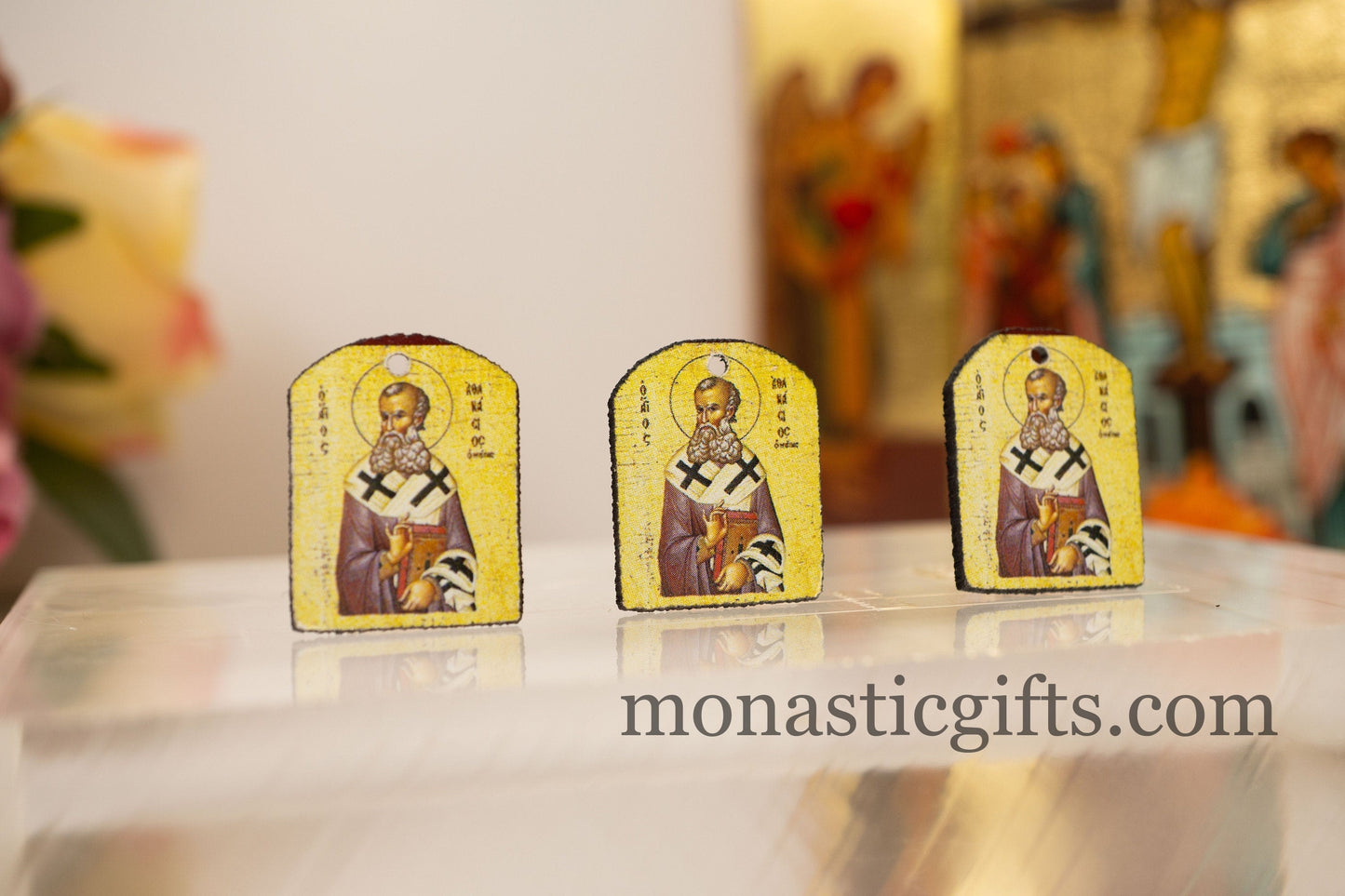 Tiny icon with Saint Athanasius (Αθανασιος) 3pcs Byzantine Christian Tiny Orthodox Icon amazing idea to make orthodox Christians gifts