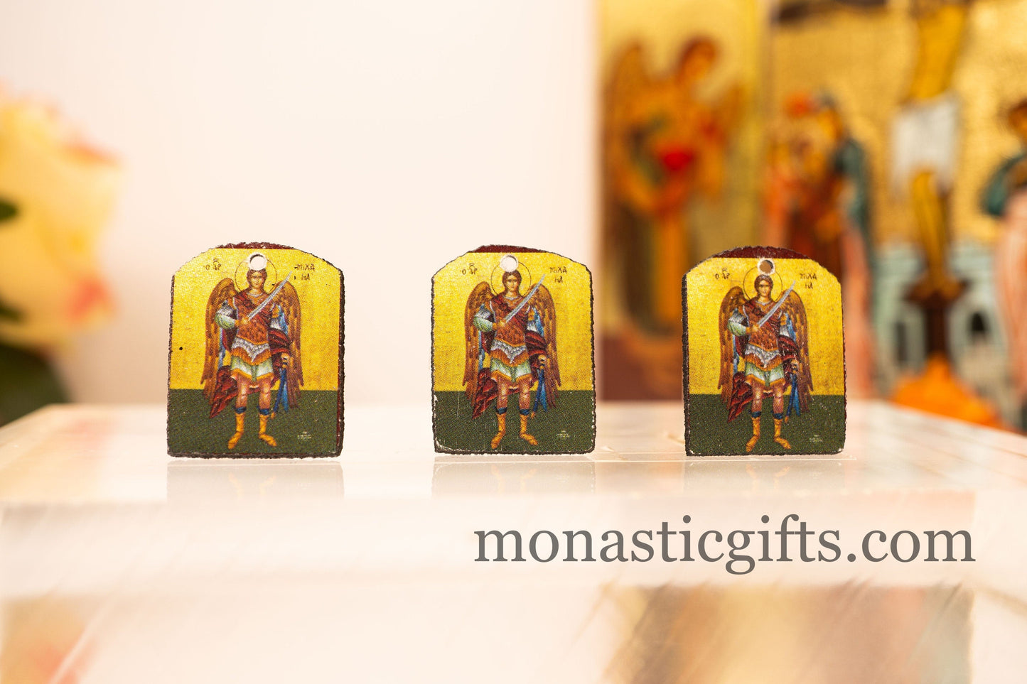 Tiny icon with Archangel Michael (Μιχαηλ) 3pcs Byzantine Christian Tiny Orthodox Icon amazing idea to make orthodox Christians gifts