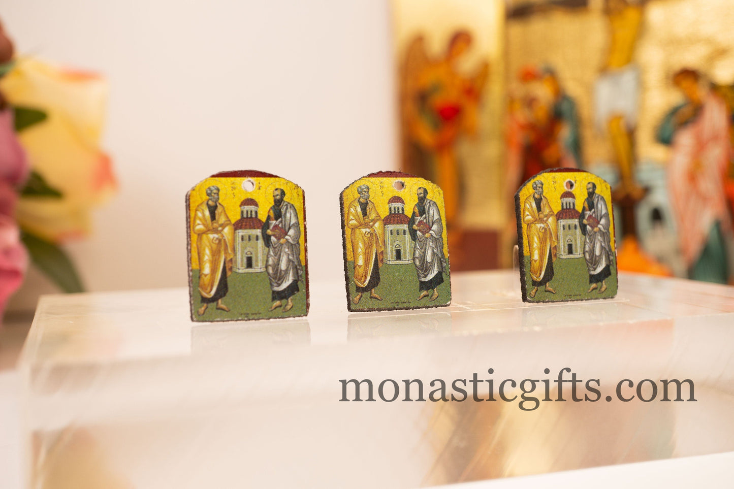 Tiny icon with Apostle Peter and Paul (Πετρος κ Παυλος) 3pcs Byzantine Tiny Orthodox Icon amazing idea to make orthodox Christians gifts