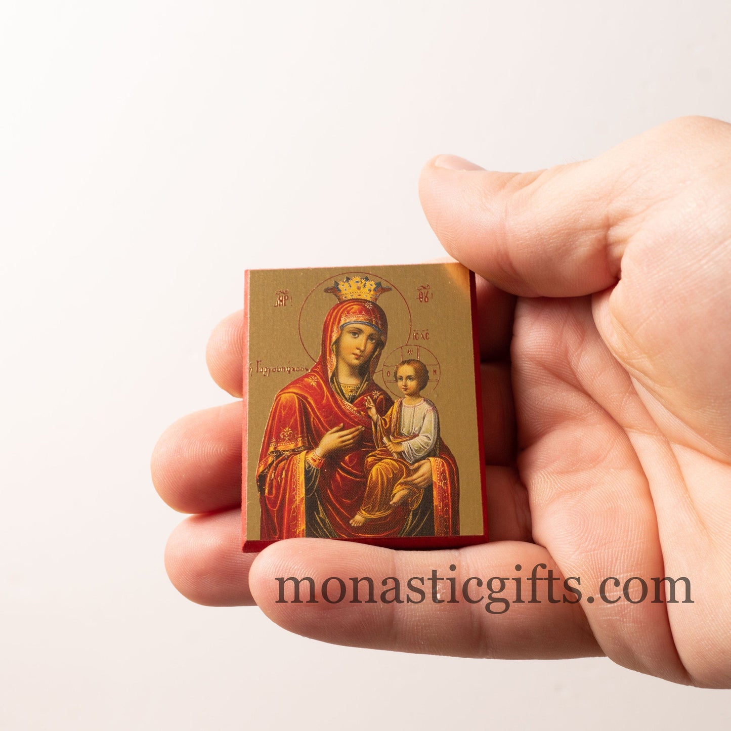 Small Wooden Orthodox icon with amazing details of Virgin Mary In Golden leaf, wall hanging amazing idea for orthodox gift.