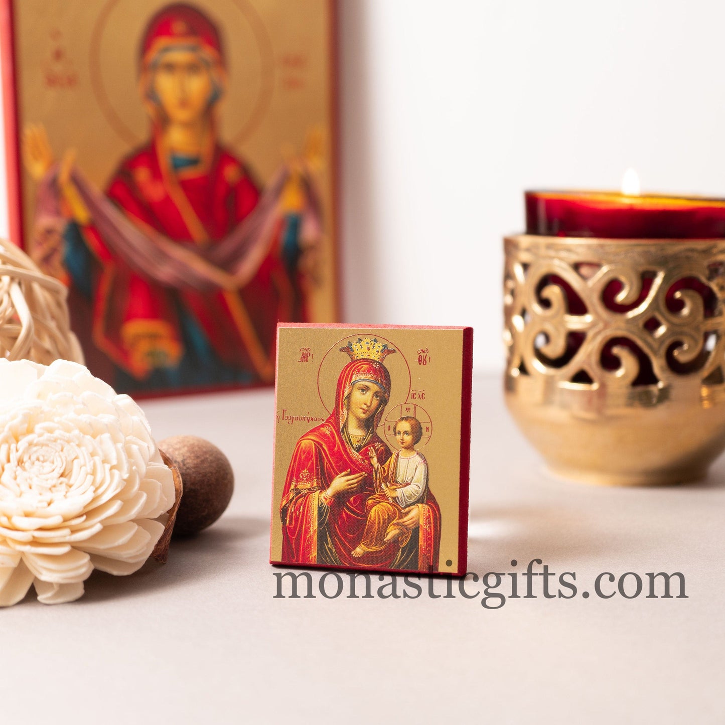 Small Wooden Orthodox icon with amazing details of Virgin Mary In Golden leaf, wall hanging amazing idea for orthodox gift.