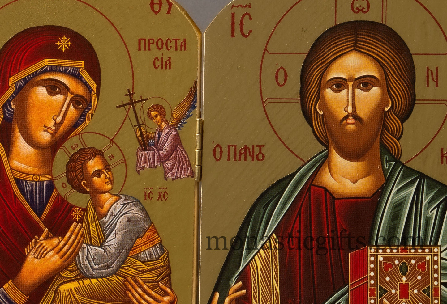 Diptych wooden Icon with Virgin Mary Fobera - Prostasia and the Jesus Christ , Greek Orthodox Icon , Home Decor,Orthodox Gift