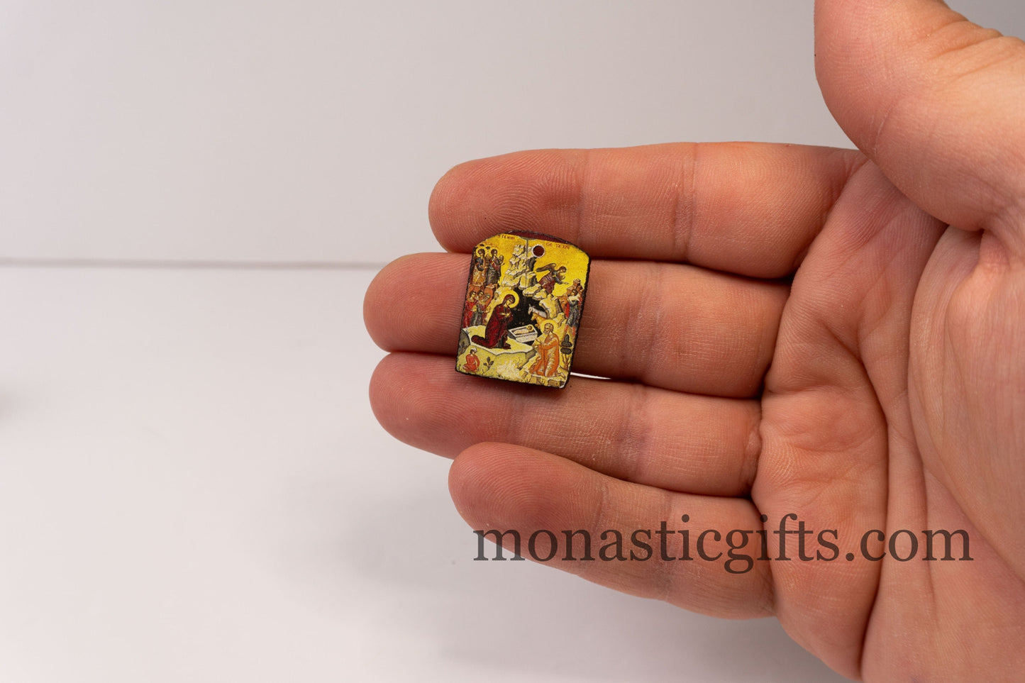 Tiny icon with the Birth of Christ 3pcs - Wood Byzantine Christian Tiny Orthodox Icon amazing idea to make orthodox Christians gifts