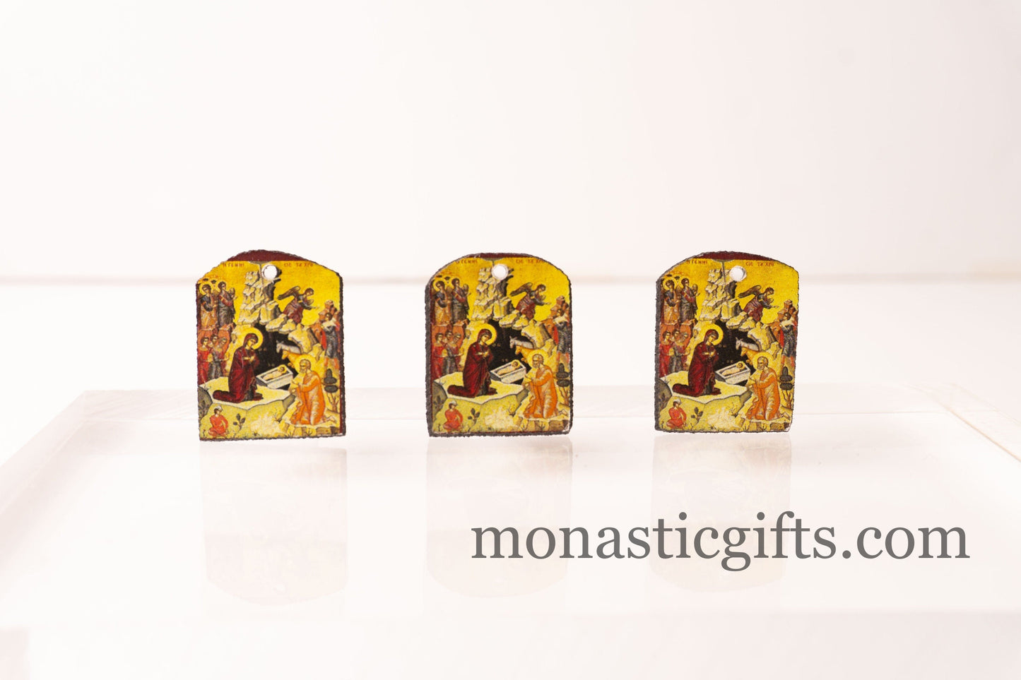 Tiny icon with the Birth of Christ 3pcs - Wood Byzantine Christian Tiny Orthodox Icon amazing idea to make orthodox Christians gifts
