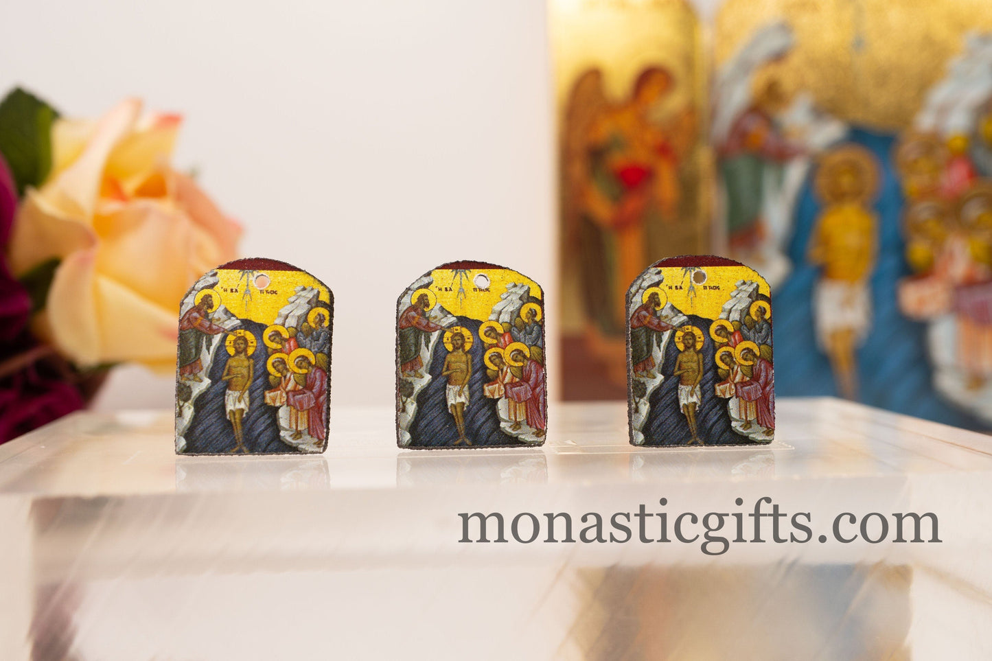 Tiny icon with the Baptism of Jesus Christ 3pcs Byzantine Christian Tiny Orthodox Icon amazing idea to make orthodox Christians gifts