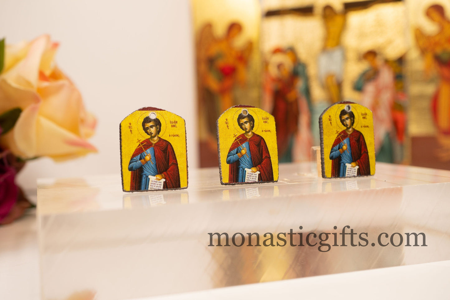 Tiny icon with Saint John 3pcs Byzantine Christian Tiny Orthodox Icon amazing idea to make orthodox Christians gifts