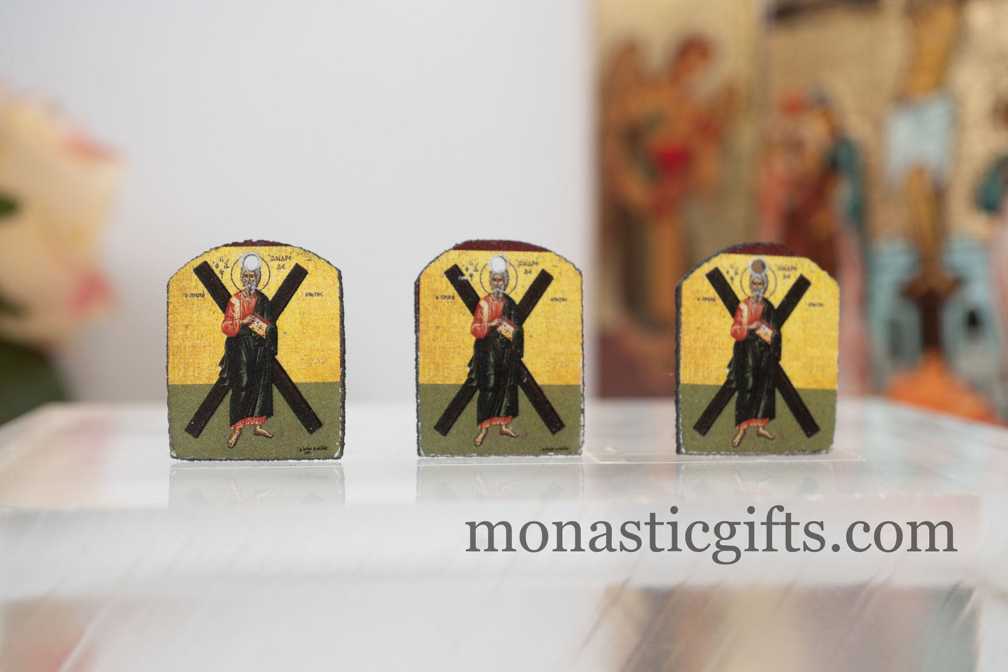Tiny icon with Saint Andrew (Ανδρεας) 3pcs Byzantine Christian Tiny Orthodox Icon amazing idea to make orthodox Christians gifts
