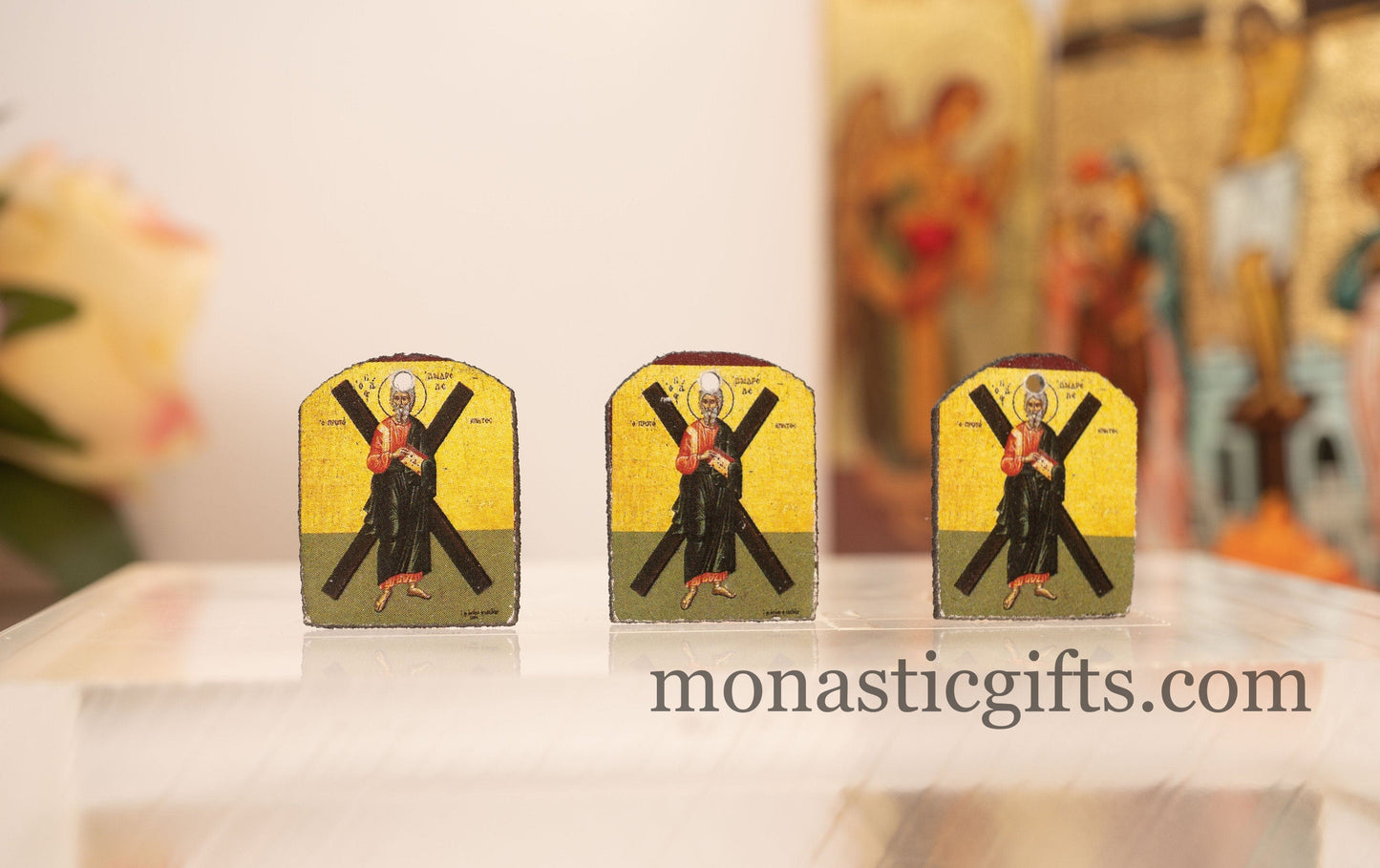 Tiny icon with Saint Andrew (Ανδρεας) 3pcs Byzantine Christian Tiny Orthodox Icon amazing idea to make orthodox Christians gifts