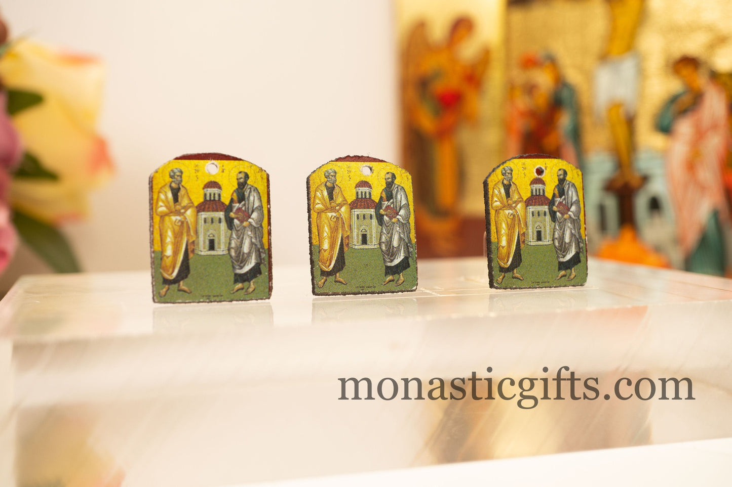 Tiny icon with Apostle Peter and Paul (Πετρος κ Παυλος) 3pcs Byzantine Tiny Orthodox Icon amazing idea to make orthodox Christians gifts