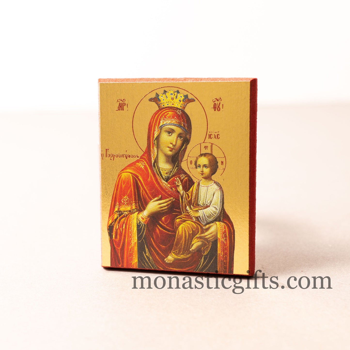 Small Wooden Orthodox icon with amazing details of Virgin Mary In Golden leaf, wall hanging amazing idea for orthodox gift.