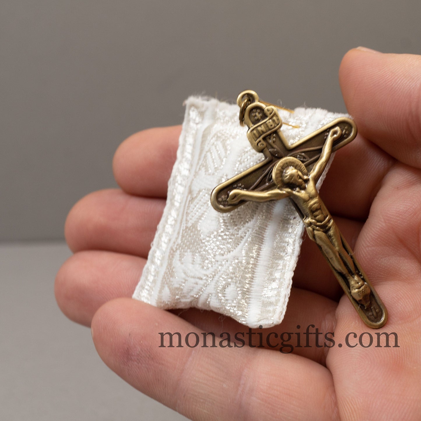 Amulet Rectangular (Large) pendant with crucifixion and Silver cross embroidery with silver thread - Filakto, Filaxto Orthodox lucky charm