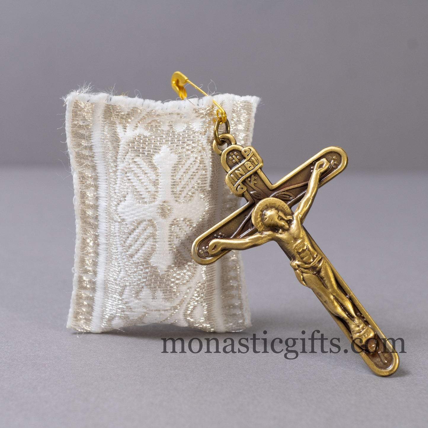 Amulet Rectangular (Large) pendant with crucifixion and Silver cross embroidery with silver thread - Filakto, Filaxto Orthodox lucky charm