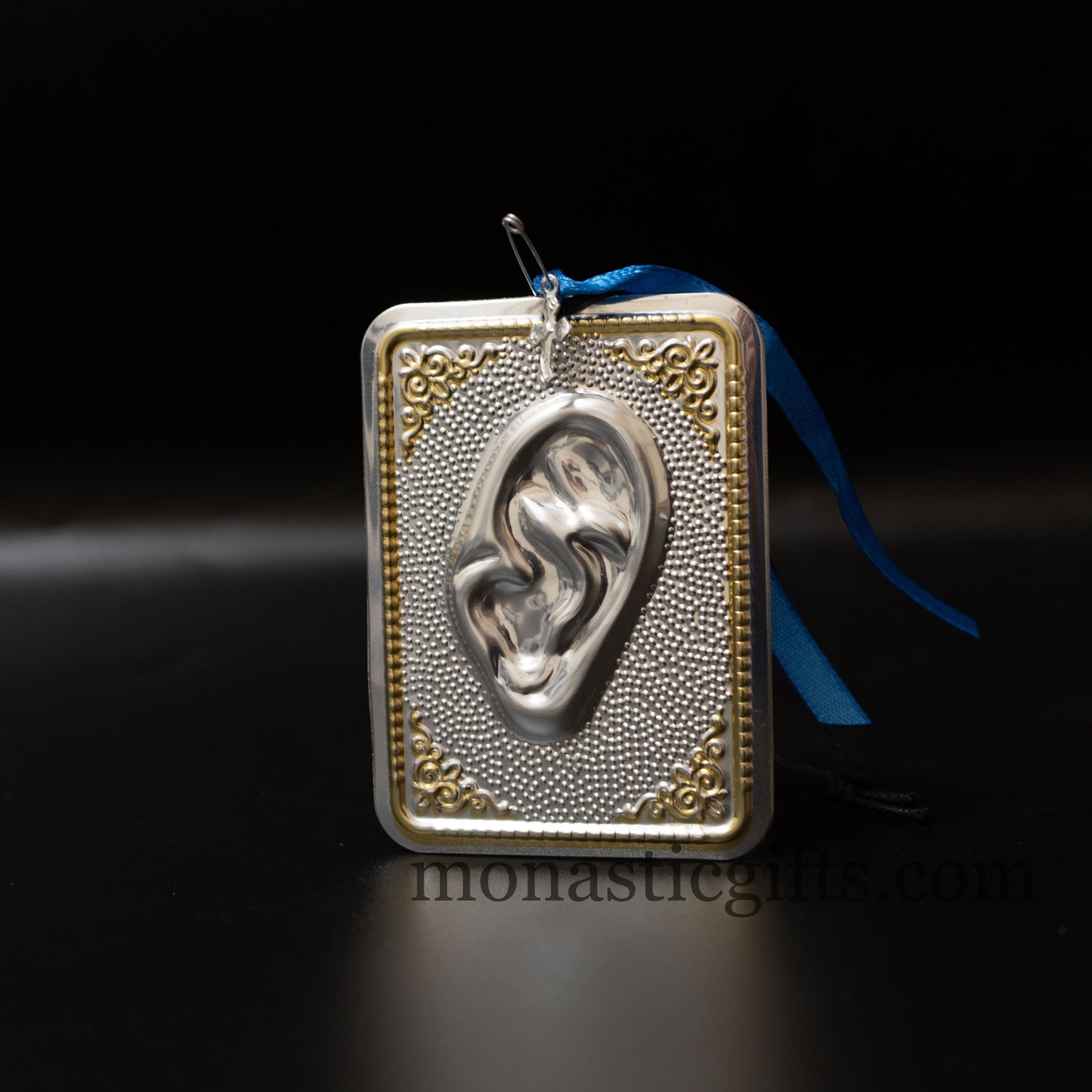 Tama votive offering ear votive colored Gold and silver, Byzantine Greek Eastern Orthodox Promise Icon, Ex Voto