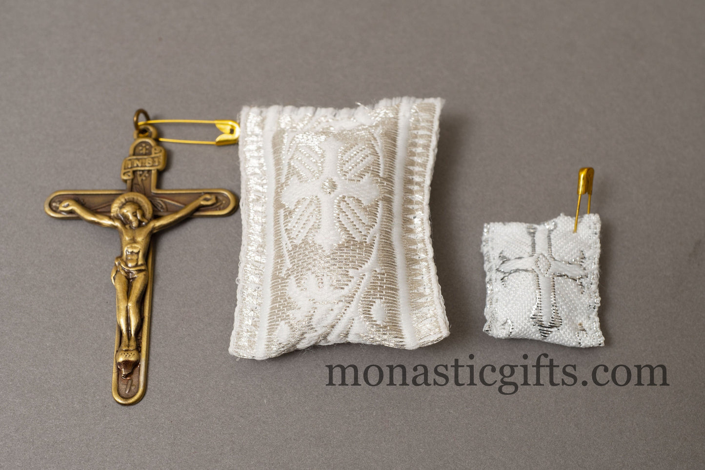 Amulet Rectangular (Large) pendant with crucifixion and Silver cross embroidery with silver thread - Filakto, Filaxto Orthodox lucky charm