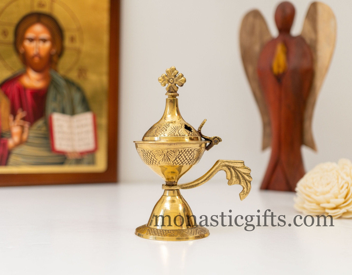 Small Brass Incense Burner , Handmade Burner with handle Christian Artefact With free Gifts