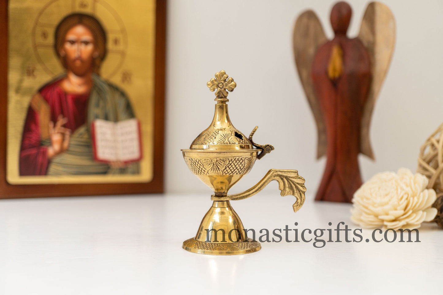 Small Brass Incense Burner , Handmade Burner with handle Christian Artefact With free Gifts