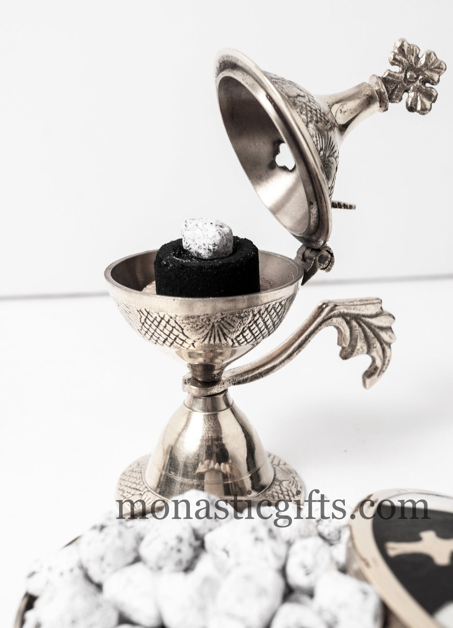 Small Brass (Nickel plated) Incense Burner ,Handmade Burner with handle Christian Artefact With free Gifts