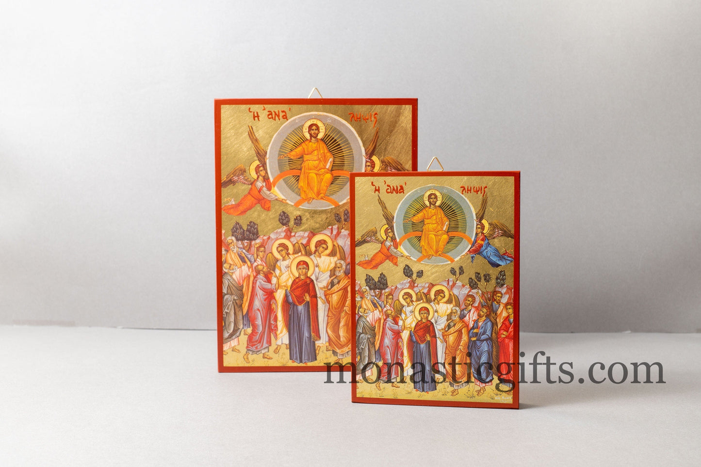 Jesus Christ Ascension,Ascension of Jesus into Heaven, Byzantine Orthodox Icon on wood plaque, religious gift.