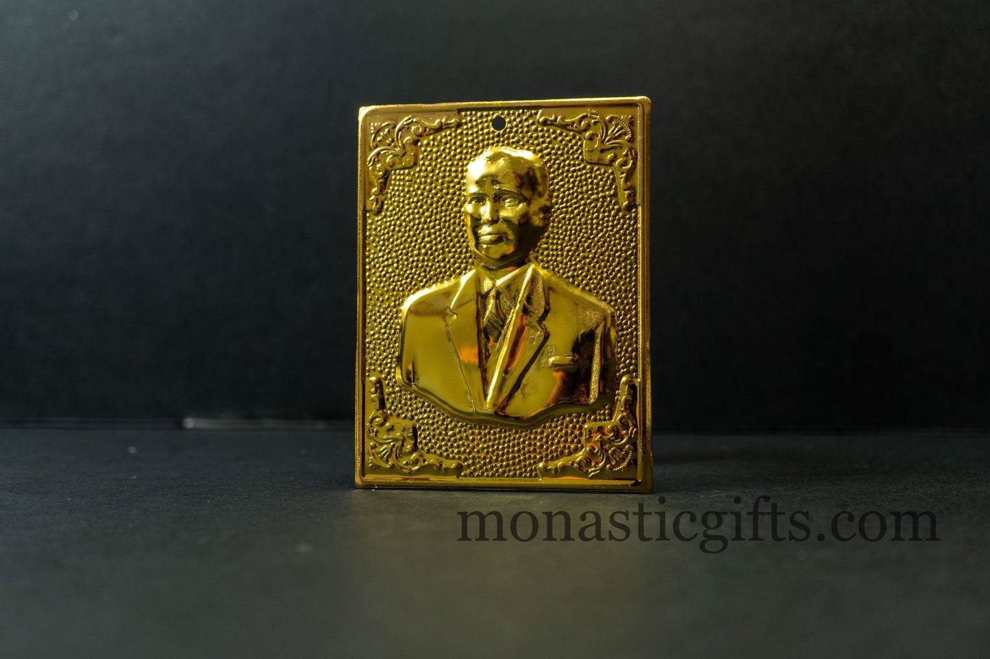 tama votive offering -male head- votive, Gold colored Byzantine Greek Eastern Orthodox Promise Icon, Ex Voto