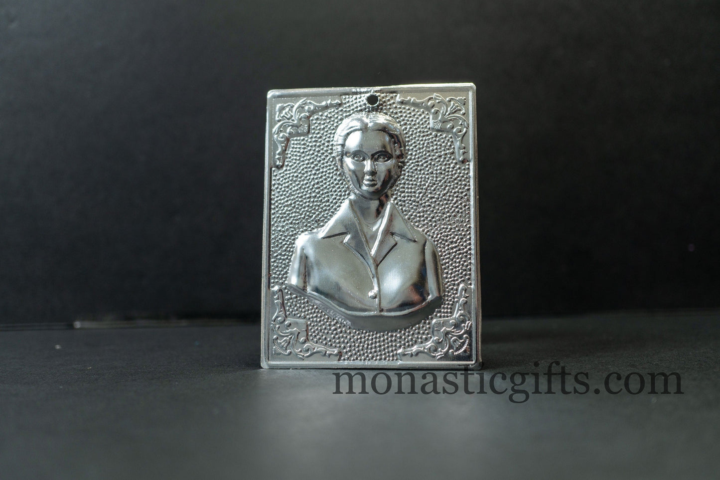 tama votive offering -female head- votive, silver colored Byzantine Greek Eastern Orthodox Promise Icon, Ex Voto