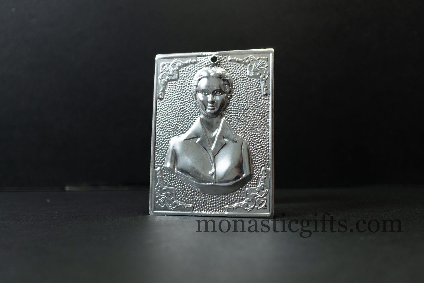 tama votive offering -female head- votive, silver colored Byzantine Greek Eastern Orthodox Promise Icon, Ex Voto