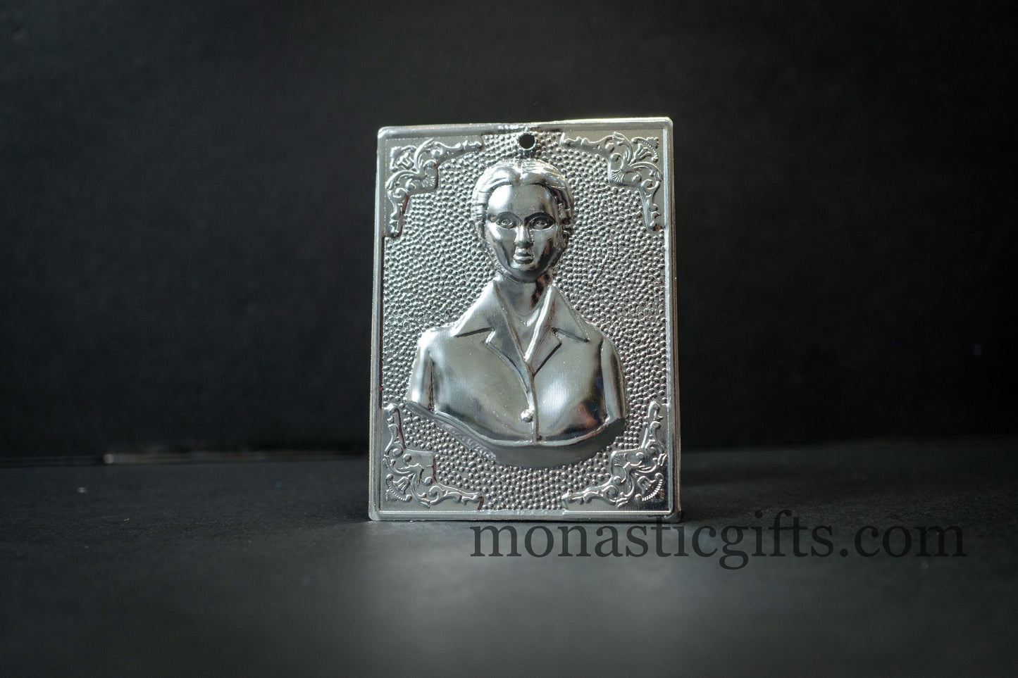 tama votive offering -female head- votive, silver colored Byzantine Greek Eastern Orthodox Promise Icon, Ex Voto