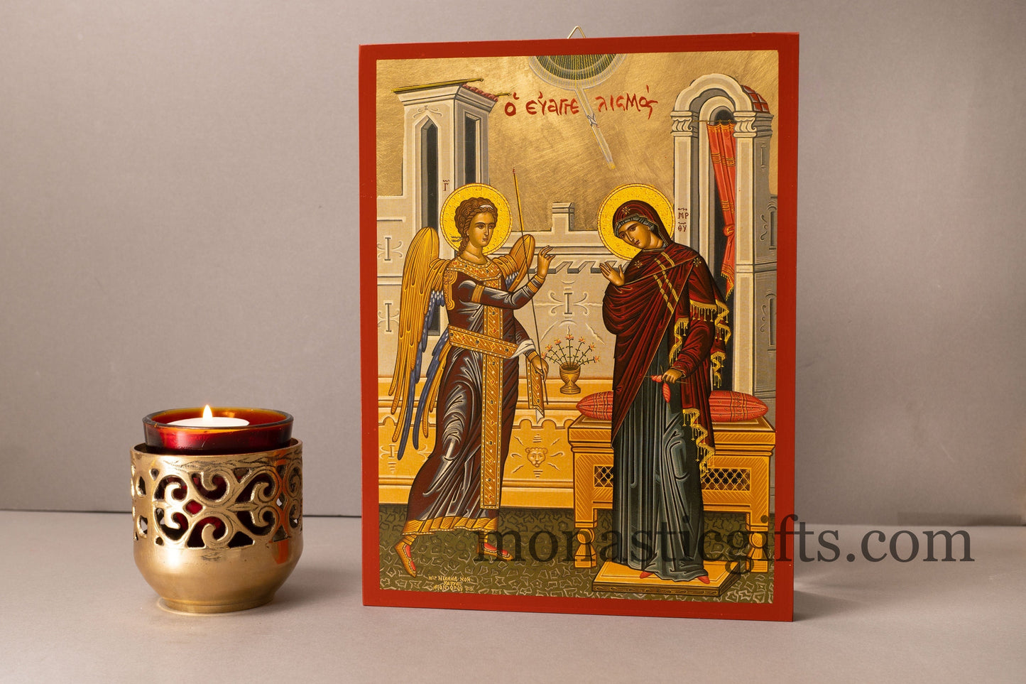 Annunciation of the Blessed Virgin Mary Greek-Byzantine Orthodox Icon ,Byzantine art wall hanging icon on wood plaque, religious gift