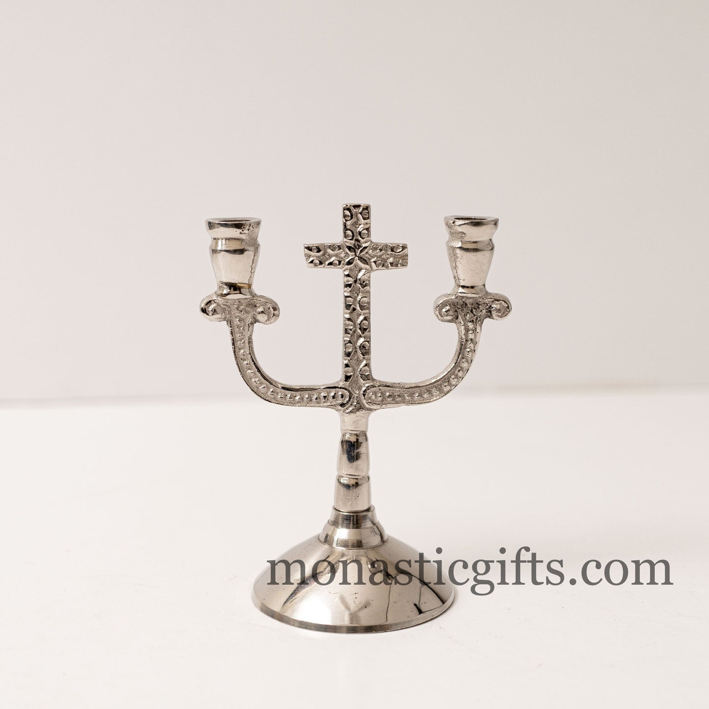 Brass Nickel Carved Double Candlestick Candles Holder with cross Handmade 100% Authentic