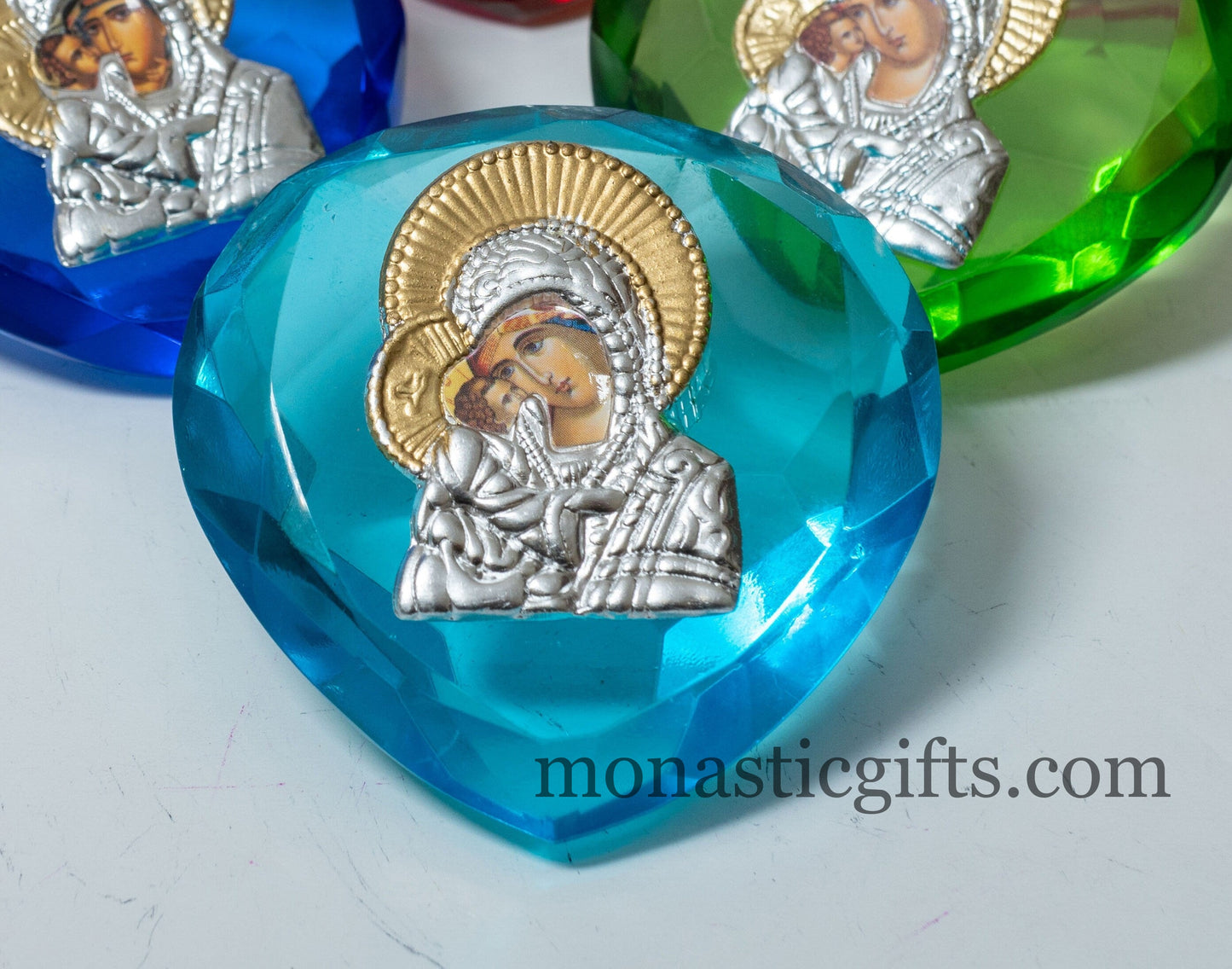 Virgin Mary Icon with Jesus on Tear stained glass Religious Gifts, Baptism Gift, Religious Art, New Mother Orthodox Christian Gift