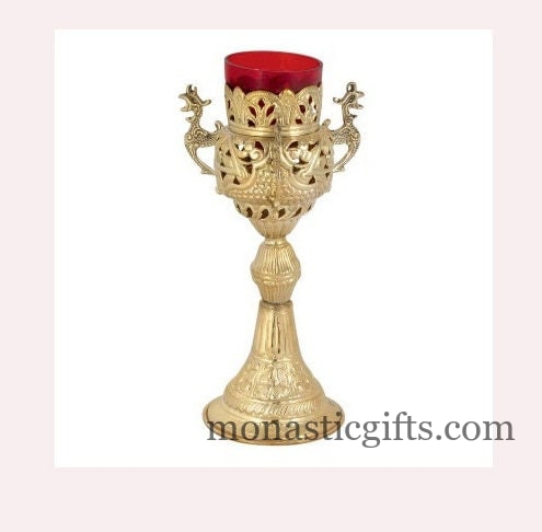Handmade Brass Standing Oil Lamps with handles - Oil Vigil Lamp Brass - Oil Candle with Glass Cup Home Decor Wall a perfect Christian Gift
