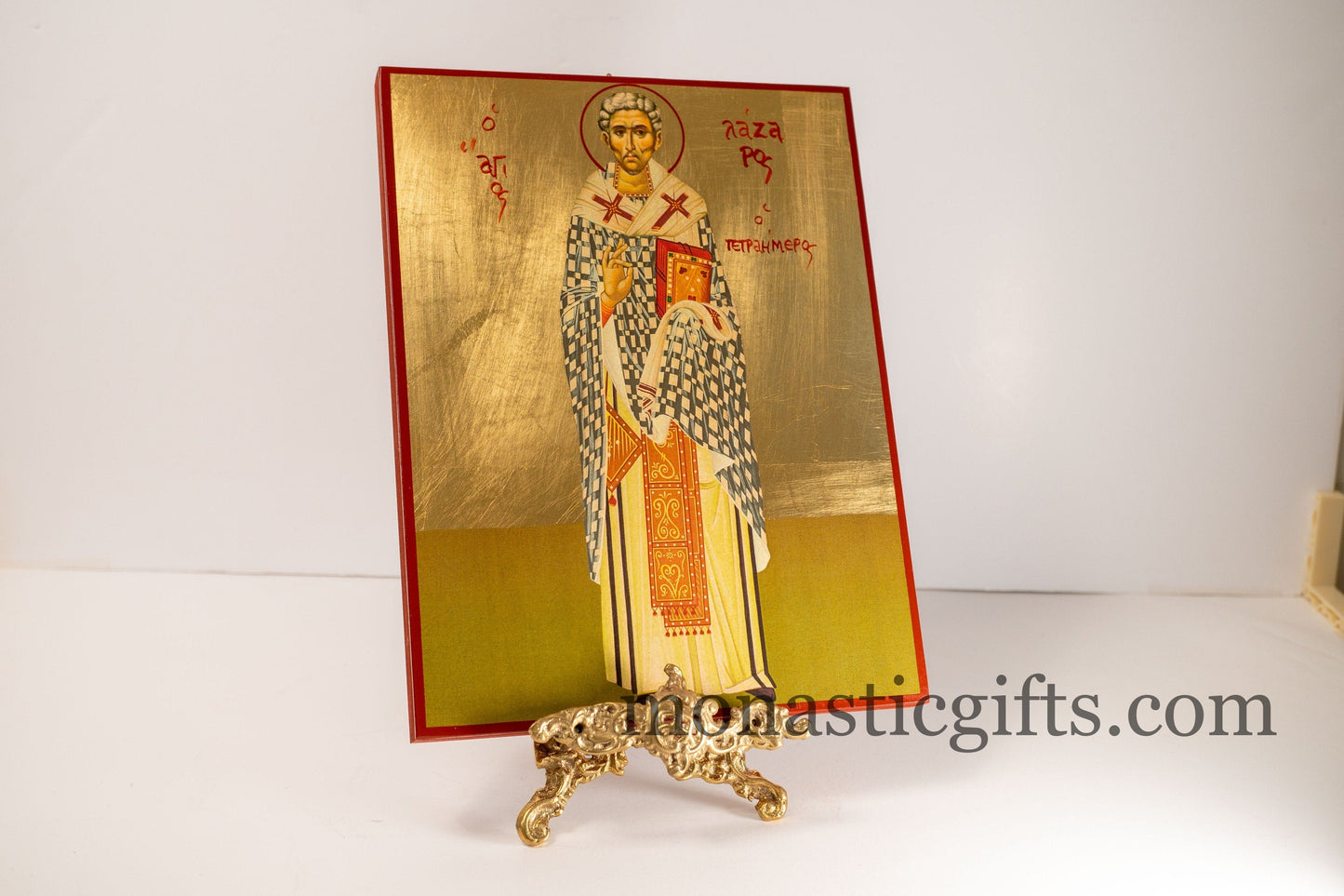Saint Lazarus icon Greek Orthodox Icon of Lazarus, Byzantine art wall hanging icon on wood plaque, religious gift