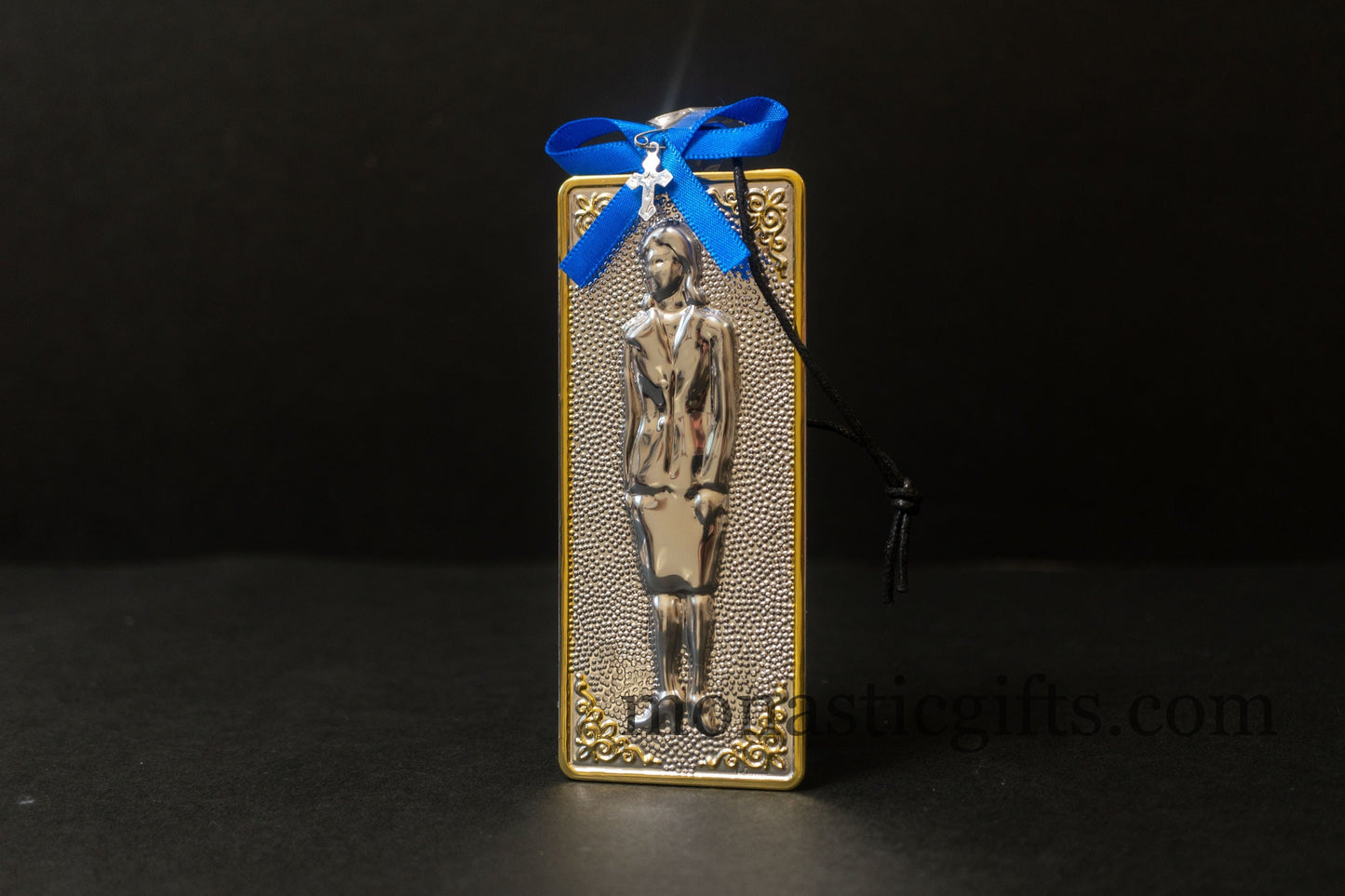 tama votive offering "Woman" votive with painted Golden corners Ribbon and Cross, Byzantine Greek Eastern Orthodox Promise Icon, Ex Voto