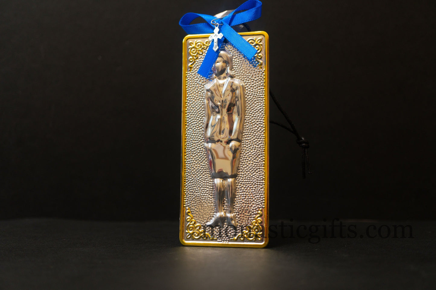 tama votive offering "Woman" votive with painted Golden corners Ribbon and Cross, Byzantine Greek Eastern Orthodox Promise Icon, Ex Voto
