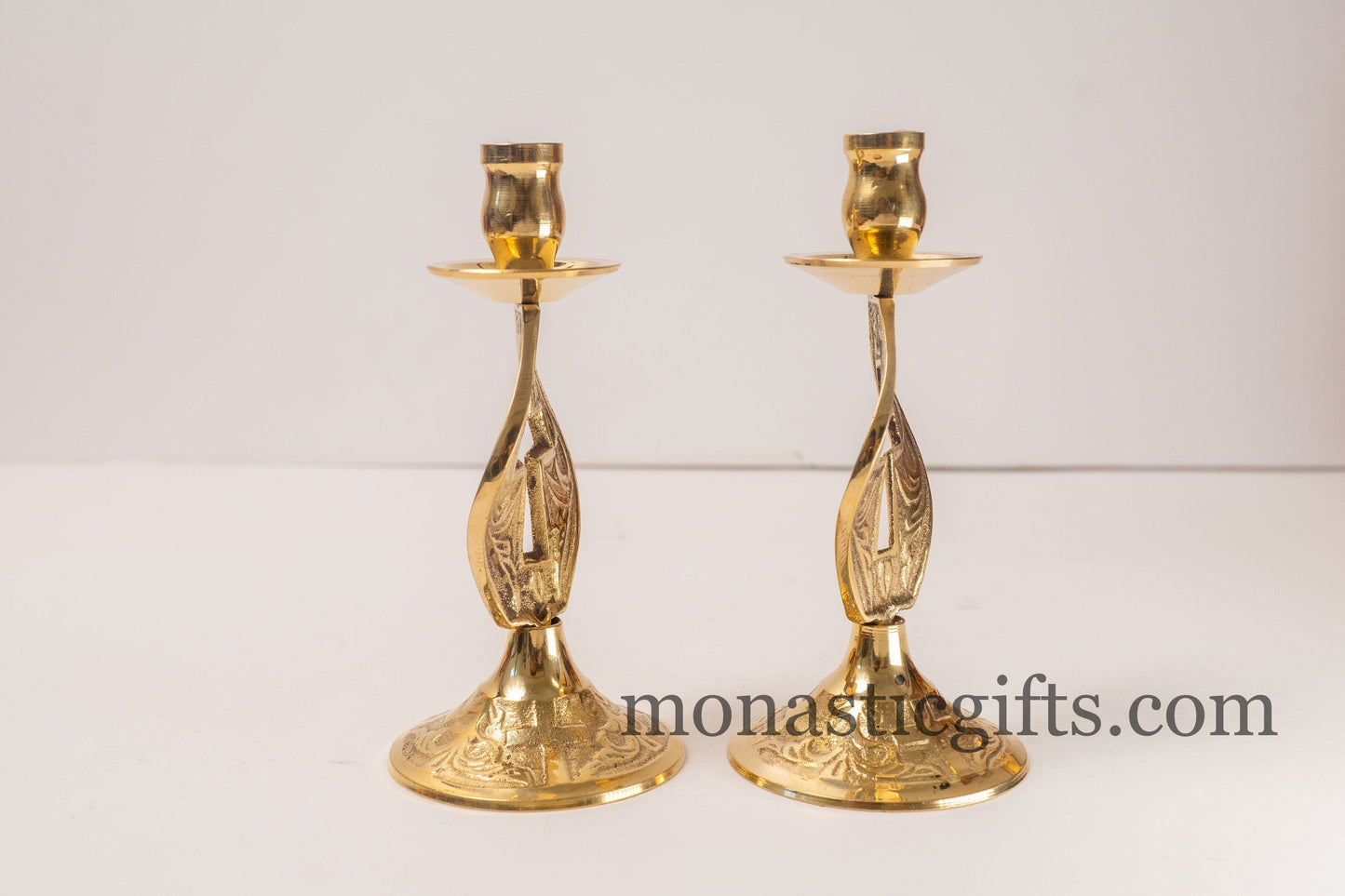 Brass Carved Candlestick Candle Holder with cross Handmade 100% Authentic.