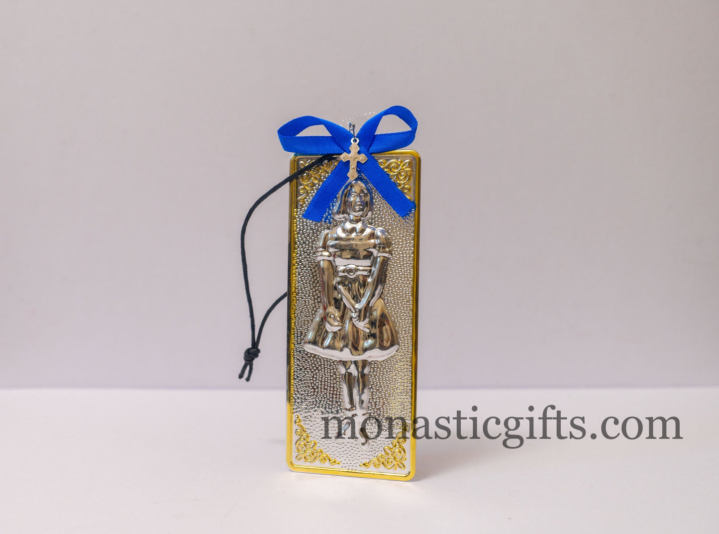 tama votive offering "Girl" votive with painted Golden corners Ribbon and Cross, Byzantine Greek  Eastern Orthodox Promise Icon, Ex Voto