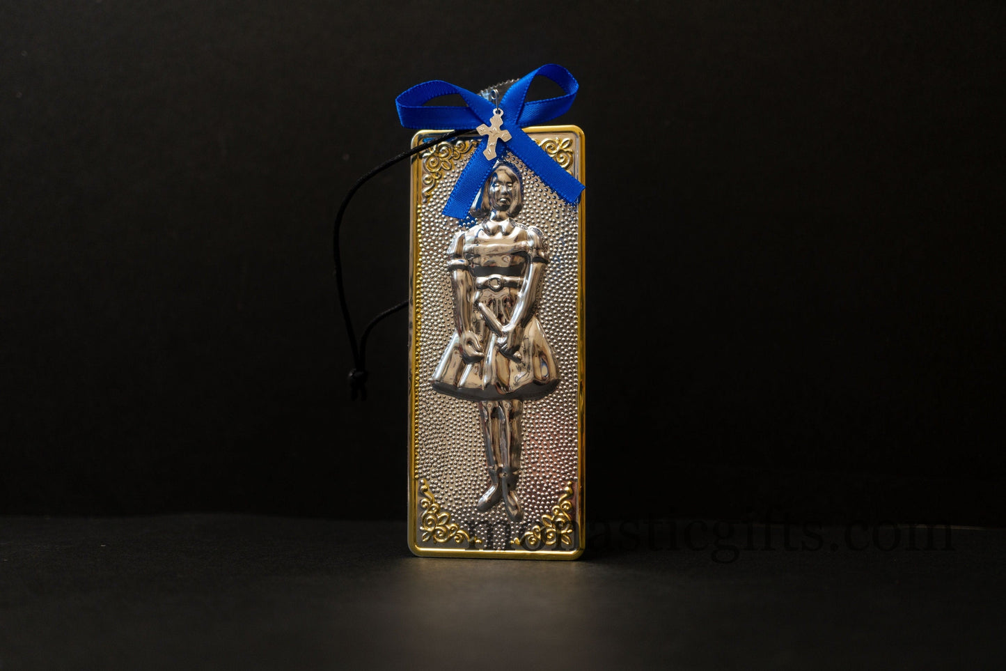 tama votive offering "Girl" votive with painted Golden corners Ribbon and Cross, Byzantine Greek  Eastern Orthodox Promise Icon, Ex Voto