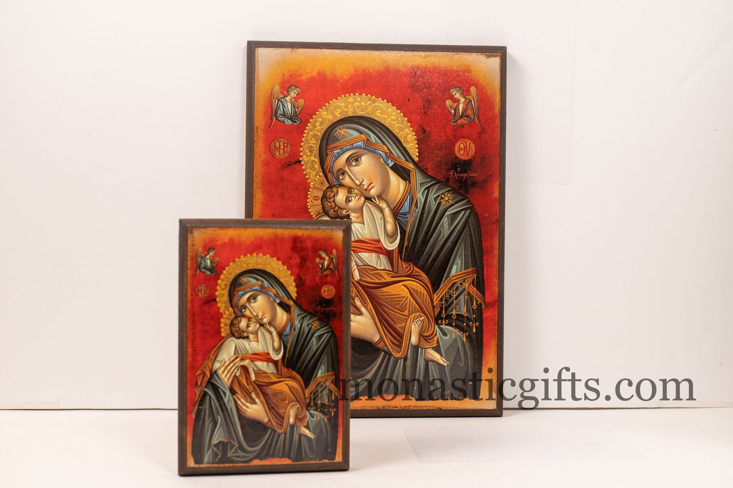 The Sweet Kiss of Virgin Mary with Angels, Orthodox icon , Byzantine icon of our Lord , art wall hanging on wood plaque amazing gift.