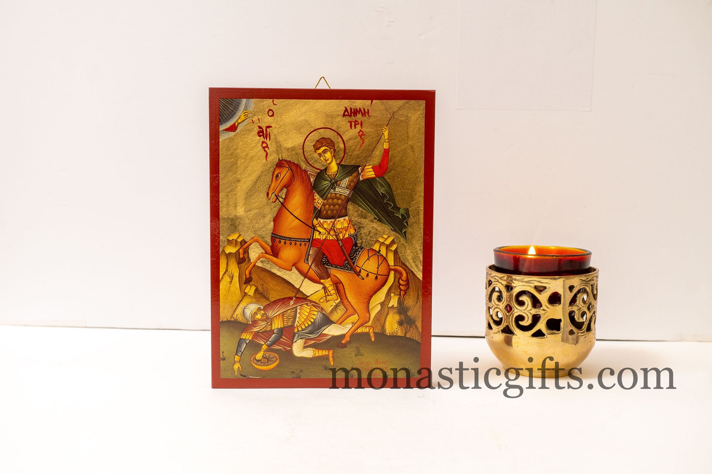 Saint Demetrius icon, Orthodox icon of St Demetrios ,St Dimitrios Byzantine art wall hanging icon on wood plaque, religious gift