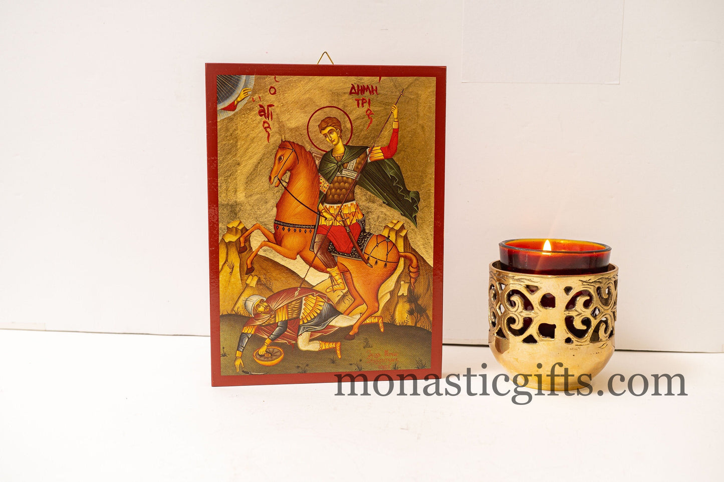 Saint Demetrius icon, Orthodox icon of St Demetrios ,St Dimitrios Byzantine art wall hanging icon on wood plaque, religious gift