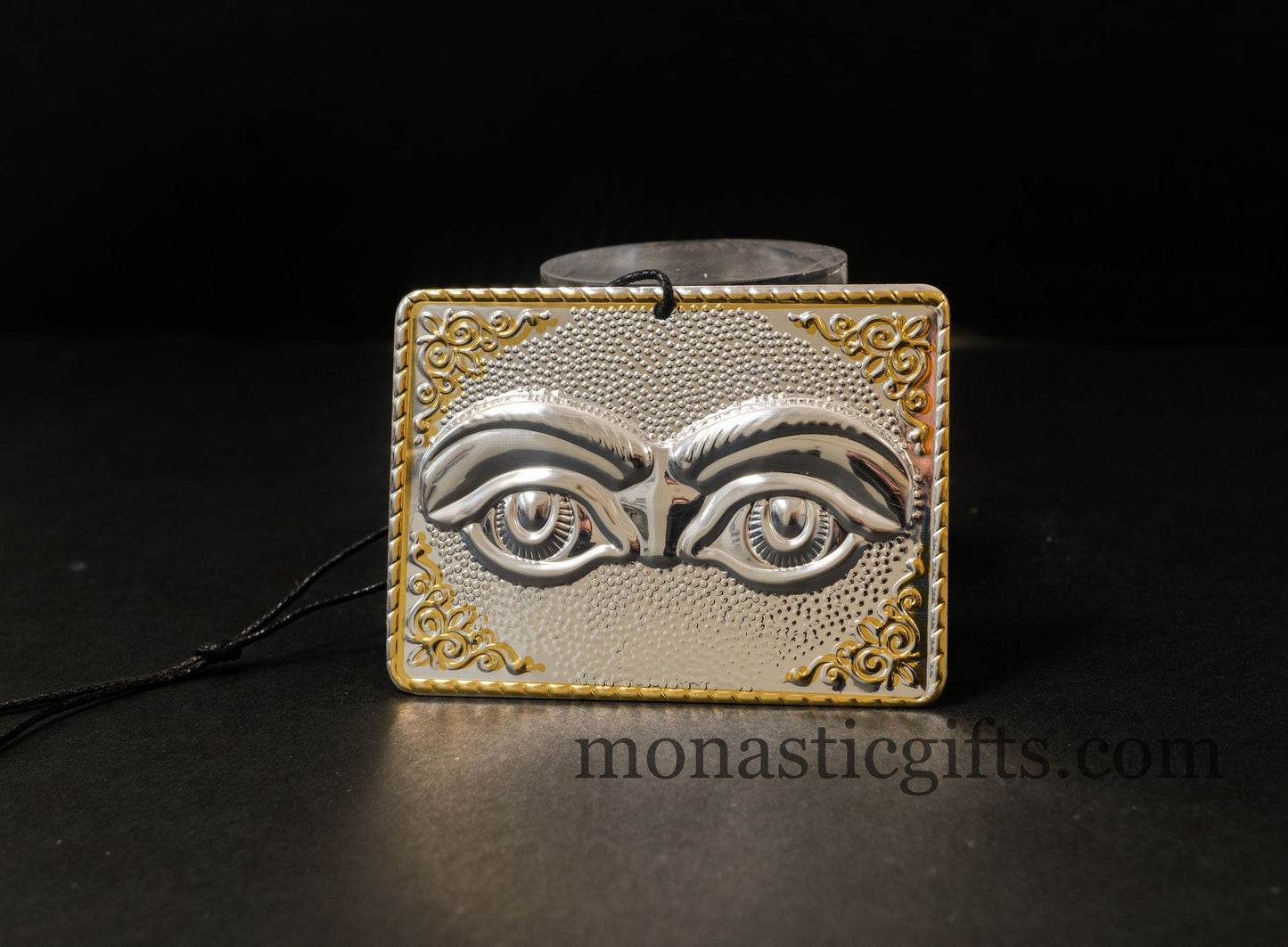 tama votive offering "Eyes" votive with painted Golden corners Ribbon and Cross, Byzantine Greek Orthodox Promise Icon, Ex Voto