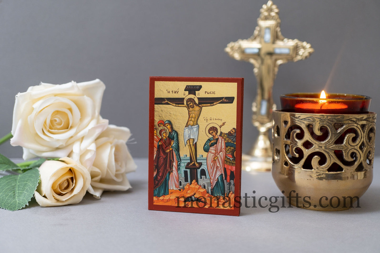Wooden Small icons with Crusifixion and The Resurrection of Jesus Christ ,Byzantine icon , art wall hanging .