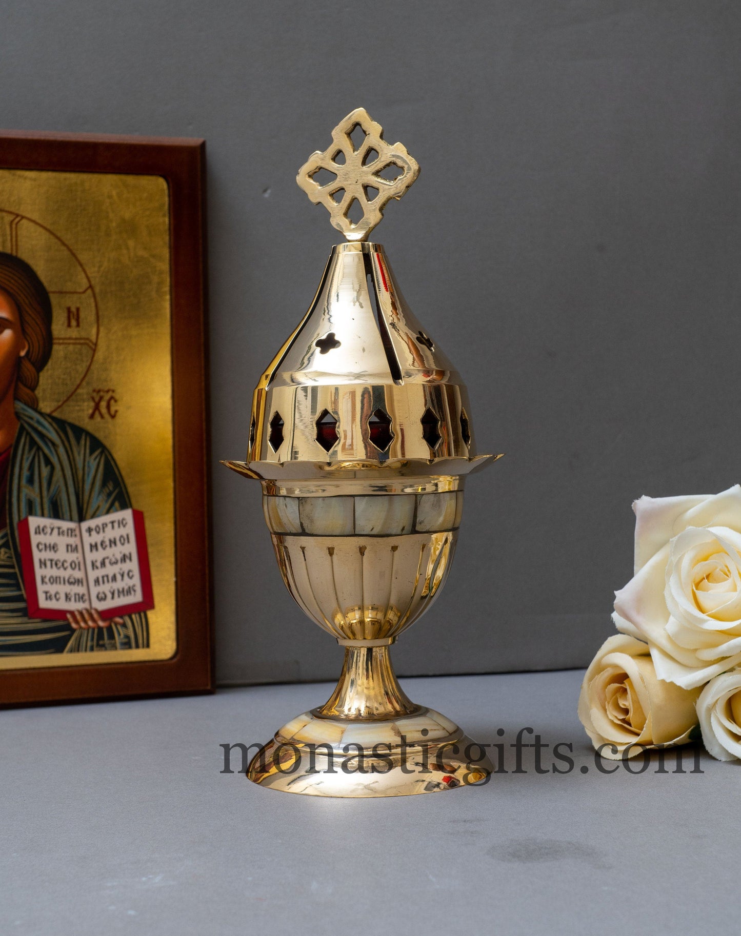 Handmade Brass Standing Oil Lamps (big 21cm- 550gr weight)with seashell .Oil Candle with Glass Cup Home Decor Wall a perfect Christian Gift