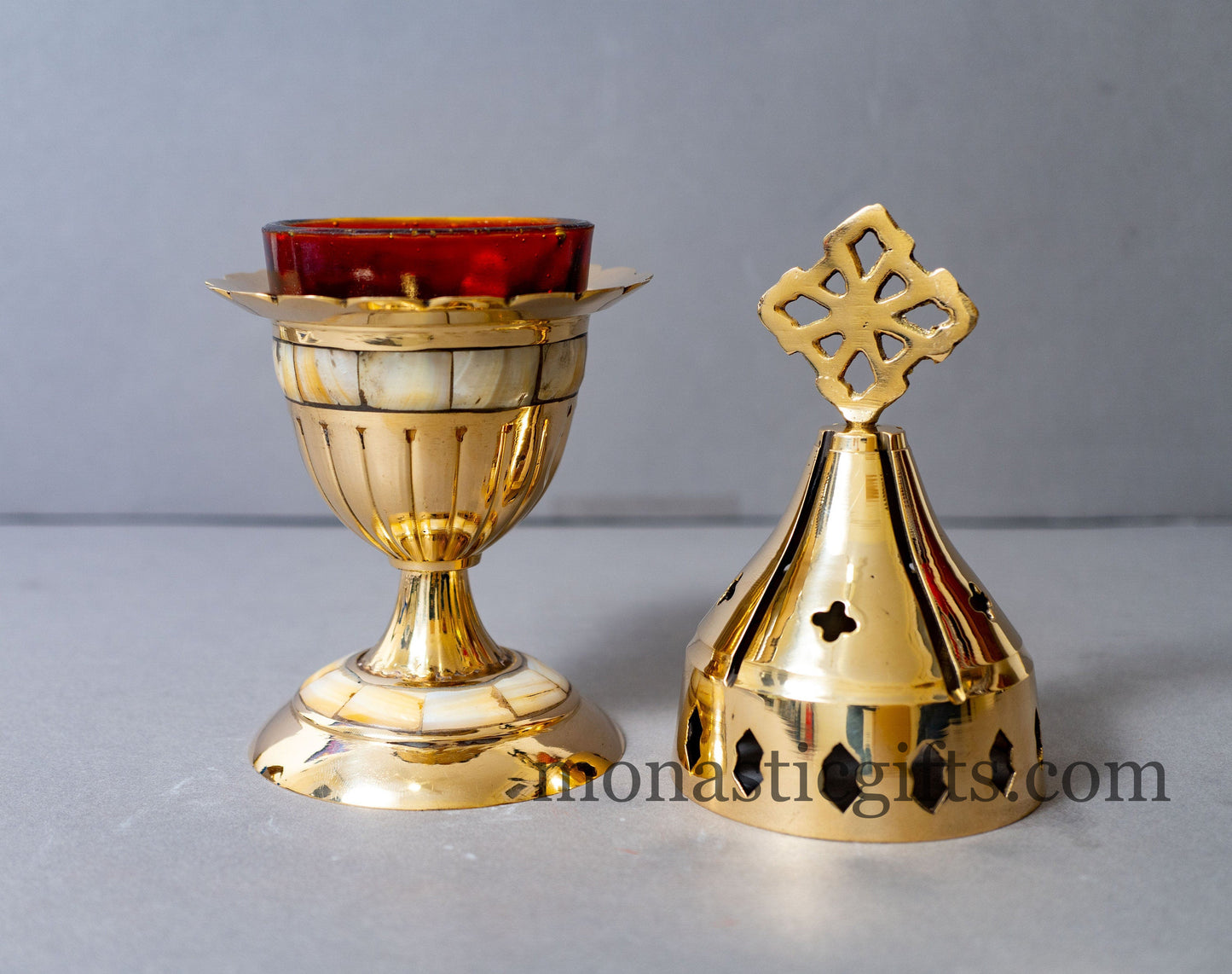 Handmade Brass Standing Oil Lamps (big 21cm- 550gr weight)with seashell .Oil Candle with Glass Cup Home Decor Wall a perfect Christian Gift