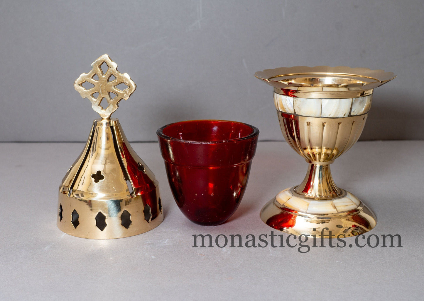 Handmade Brass Standing Oil Lamps (big 21cm- 550gr weight)with seashell .Oil Candle with Glass Cup Home Decor Wall a perfect Christian Gift