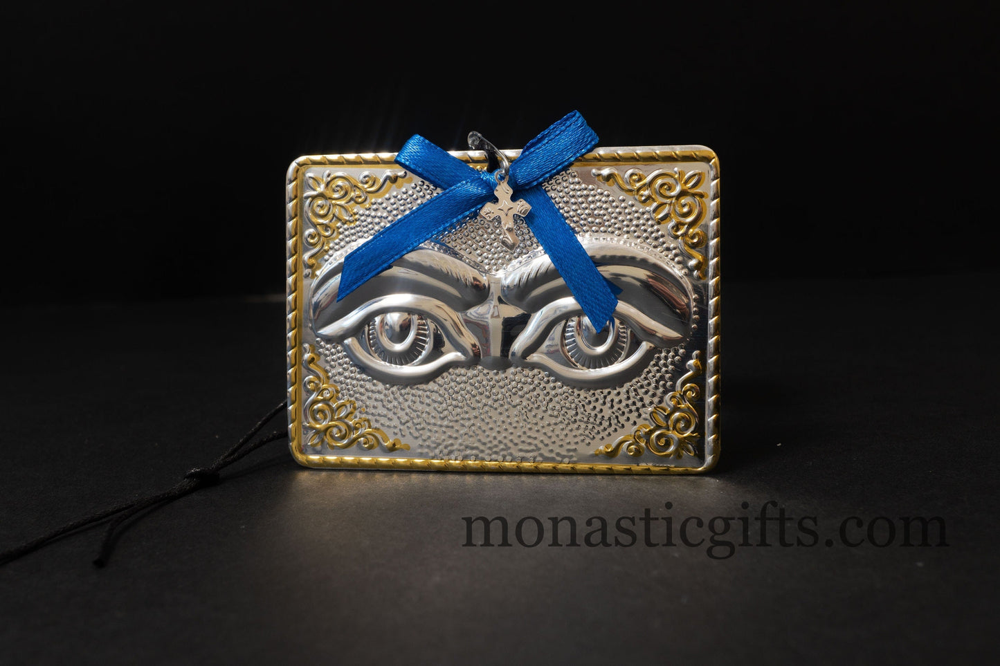 tama votive offering "Eyes" votive with painted Golden corners Ribbon and Cross, Byzantine Greek Orthodox Promise Icon, Ex Voto