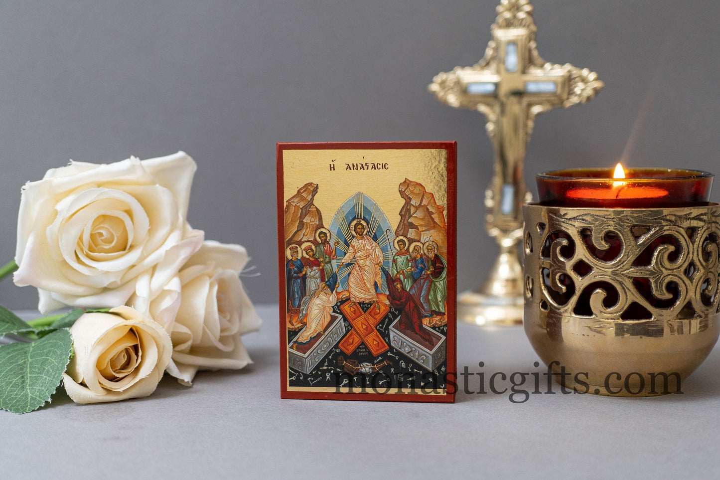Wooden Small icons with Crusifixion and The Resurrection of Jesus Christ ,Byzantine icon , art wall hanging .