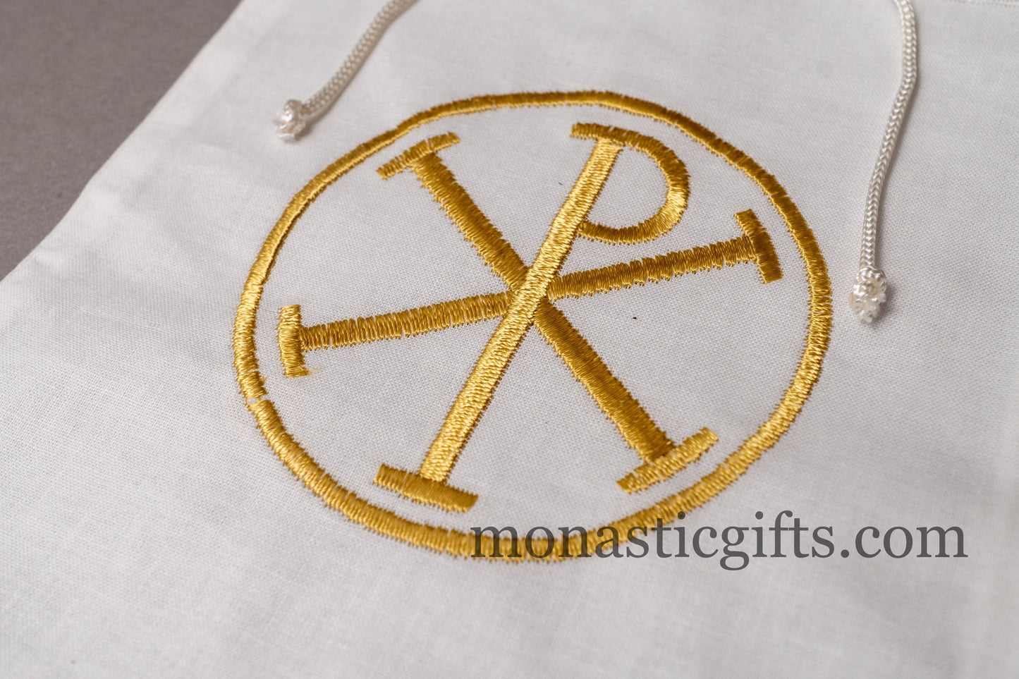 Embroidered Cotton Cloth Pouch for Prosphora bread pouch , decorated with The Chi-Rho or Christogram,Embroideries. Communion Antidoron.