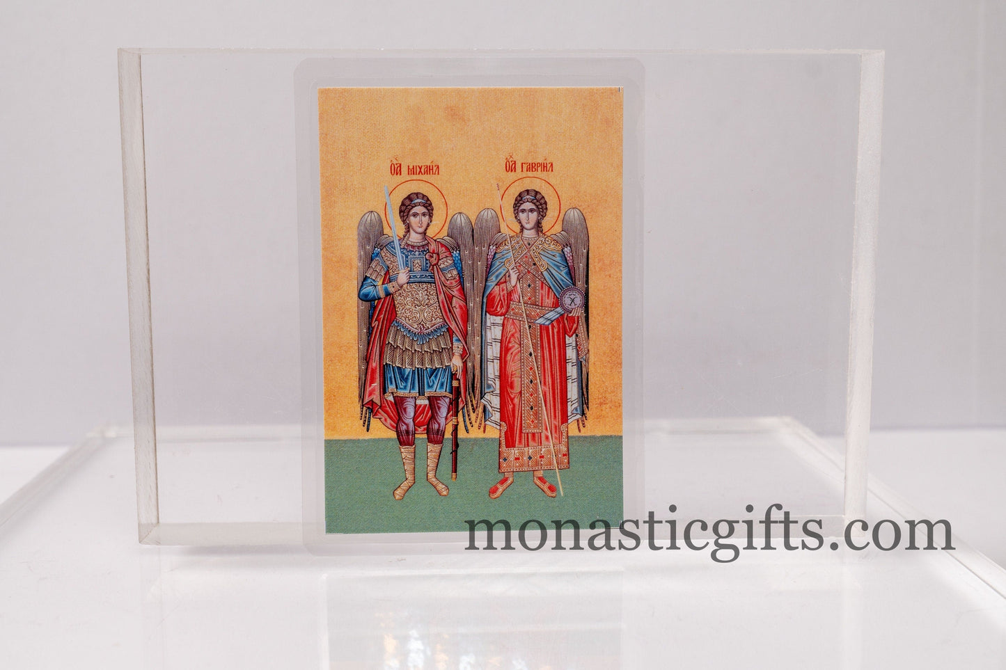 Laminated icon prayer cards with Archangels and the The Nicene Creed Prayer from behind , set of 10 cards, pocket size printed icons