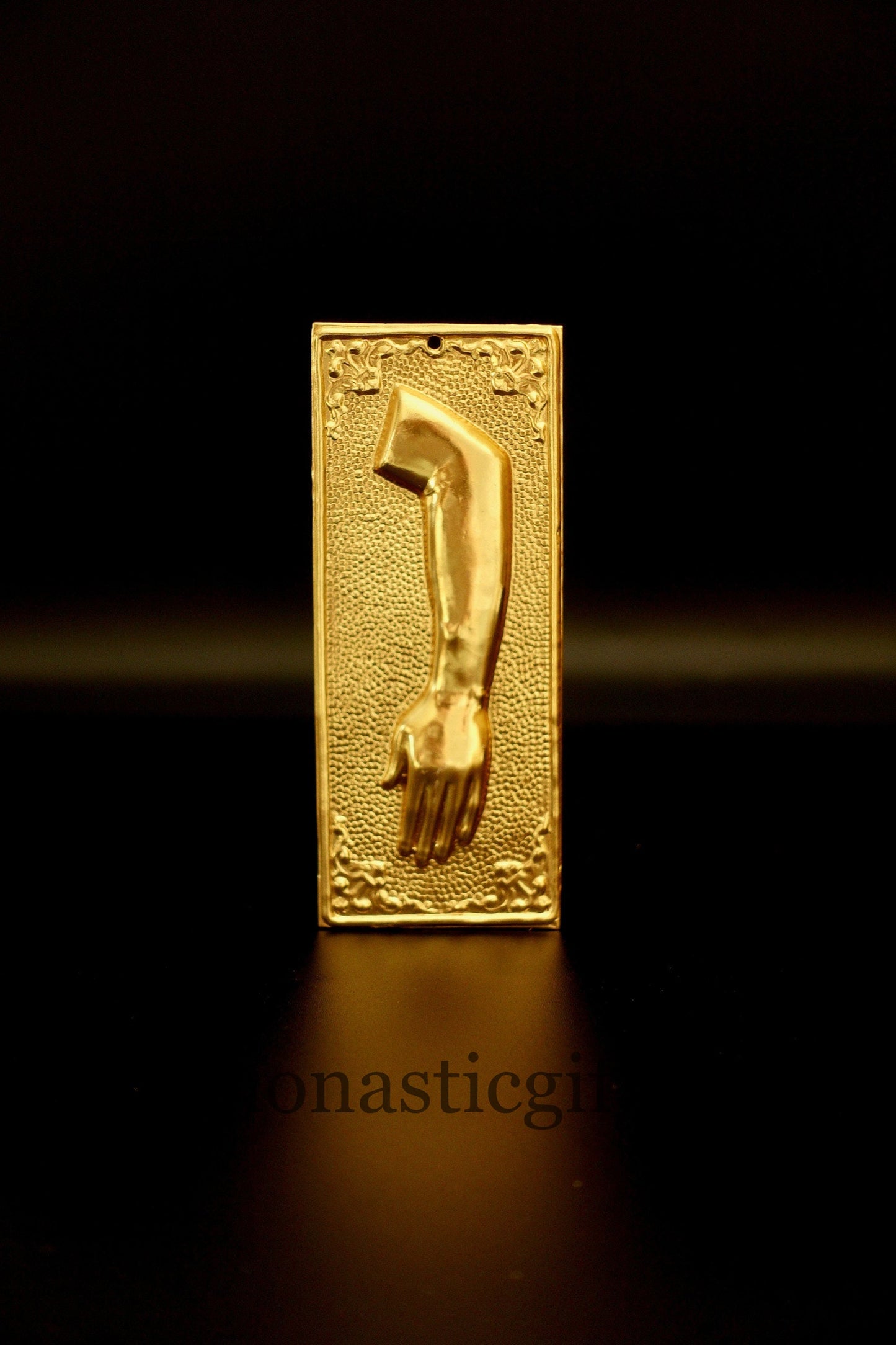 tama votive offering " Left Arm" votive Colored Gold, Byzantine Greek Eastern Orthodox Promise Icon, Ex Voto
